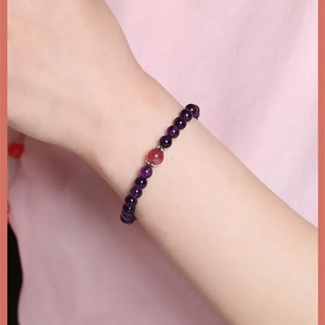 招財開運 天然紫水晶+草莓晶圓珠6mm手鍊附精美禮盒