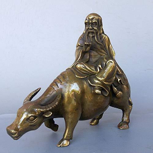 水水牛上老子像真鍮製8インチ道教神像の創始者装飾中国