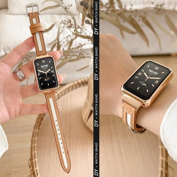 Oppo watch free / band2 真皮質錶帶 時尚透氣 皮間帆布腕帶新款男女錶帶高級