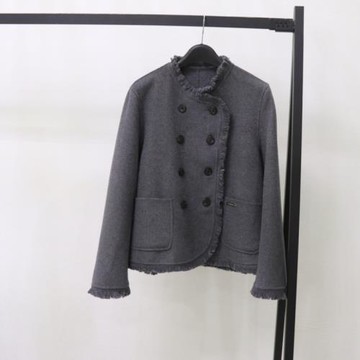 歐貨流蘇雙面羊絨大衣女短款雙排扣小個子2023春秋季新款羊毛外套