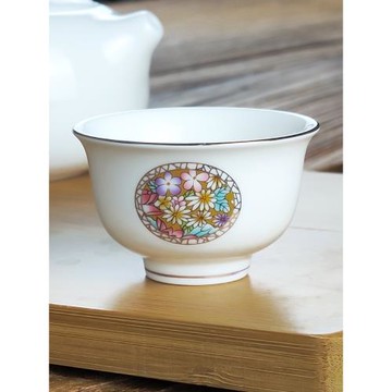 萬花大杯金邊55 45ml釉下彩中式 潮汕功夫茶具迷你陶瓷小容量茶杯