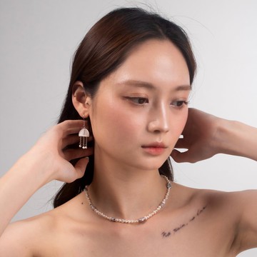 Jelly Float 純銀編織水母淡水珍珠耳環・新年送禮・情人節禮物