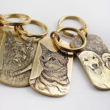 毛孩日子|客製化| 純黃銅寵物貓狗照片名字鑰匙圈 | 非寵物也可以