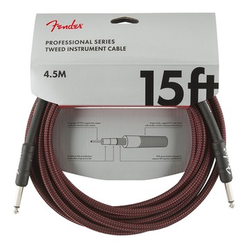 『FENDER』4.5米 / 15呎雙直頭6.3 紅格紋編織音訊導線 Professional Series  / 公司貨