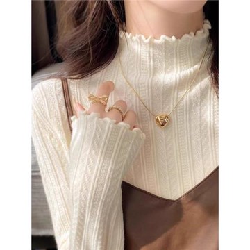 半高領針織打底衫女裝2026秋冬新款小香風內搭木耳邊長袖毛衣上衣