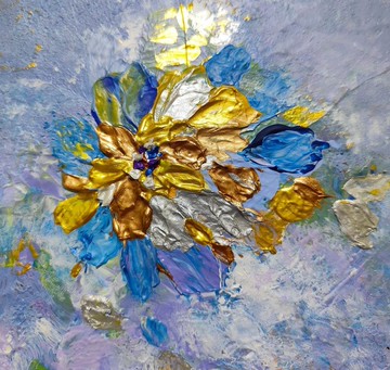 【藍霧之花】法式花卉抽象掛畫 - 30×30 手繪壓克力原作