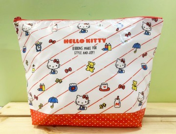 【震撼精品百貨】Hello Kitty 凱蒂貓~Hello Kitty日本SANRIO三麗鷗KITTY化妝包/筆袋-防水斜線紅*73524