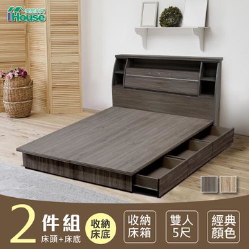 【IHouse】群馬 和風收納房間2件組(床頭箱+六抽收納)-雙大6尺