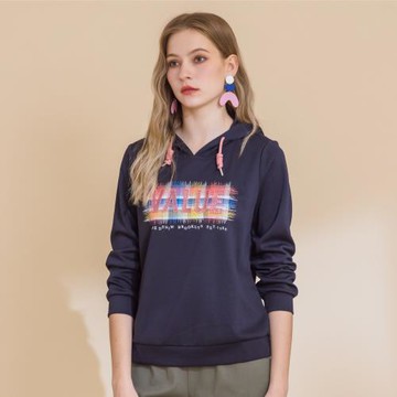 【YUTZUYA 優姿雅】絢麗彩片刺繡棉感抽繩連帽T恤