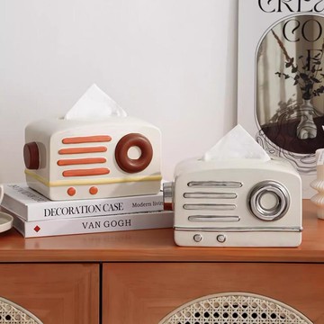 面紙盒陶瓷收音機紙巾盒可愛個性臥室書房辦公室抽紙盒紙抽盒【步行者戶外生活館】