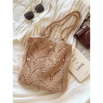 韓風ins森系復古鏤空編織包氣質文藝腋下單肩包手提包棉線托特包