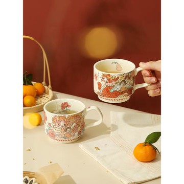 藍蓮花羨鳥文社龍年限定杯子陶瓷疊疊杯馬克杯設計感家用水杯女生