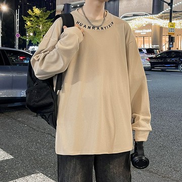 【HOT 本舖】男装秋冬新款男士衛衣休閒百搭青年帥氣長袖T恤繡花圓領重磅衛衣