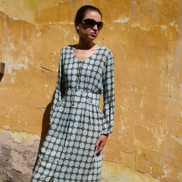 綠松石薄府綢連衣裙 - 百褶連衣裙 - 印花連衣裙