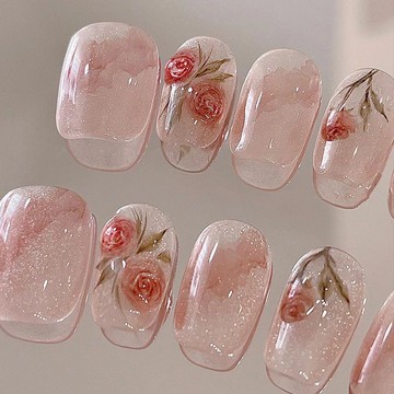 🎀48H出貨🎀穿戴甲 指甲貼片 美甲貼片 手工穿戴甲 甲片 假指甲 指甲貼 美甲貼 光療甲玫瑰美甲纯手工手工贴片水彩晕染