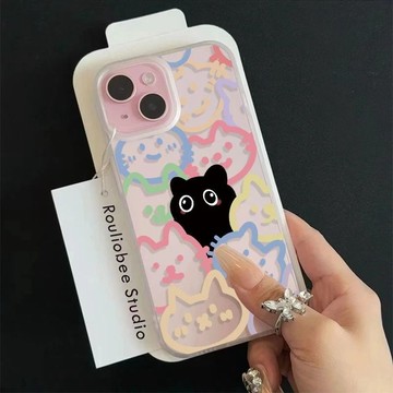 創意 趣味 多巴胺貓頭適用蘋果17防摔16PROMAX手機殼iPhone15可愛14磨砂13