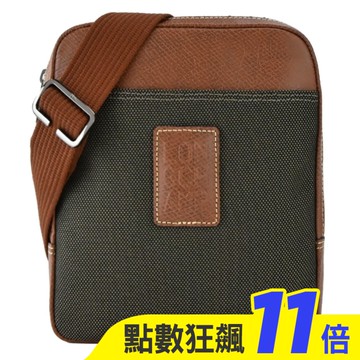 LONGCHAMP BOXFORD系列壓印皮標帆布斜背包(小/棕)1712-080-042