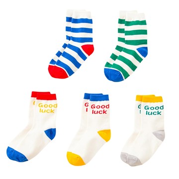 BASE ALPHA ESSENTIALS 兒童款好運中筒襪 5雙組  多色  6號(11-12歲/22-23cm)