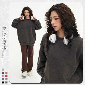 復古水洗做舊蠟染350G大學T恤 / 男女適穿 / 6色 / S-5XL / 大尺碼【QTJBYW603】