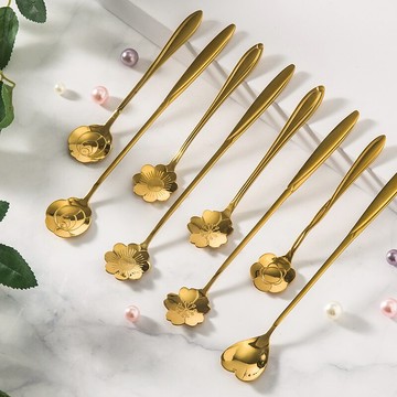 網紅櫻花勺子不銹鋼創意可愛花瓣長柄咖啡匙歐式小奢華甜品攪拌勺