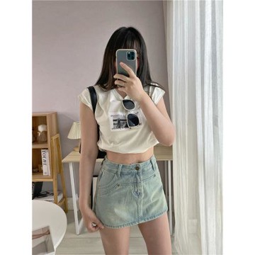 SA小樹2024夏 辣妹長腿比例牛仔短裙女復古高腰a字包臀半身褲裙潮