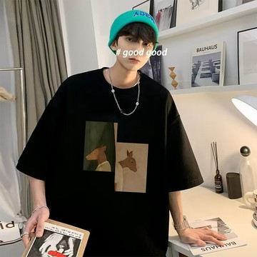 夏季重磅純棉短T 印花短袖 薄款設計 五分袖短T oversize 簡約百搭 圓領休閒短袖