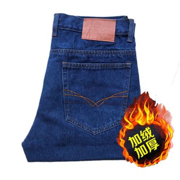 冬季中腰電氣焊耐燙加絨牛仔褲