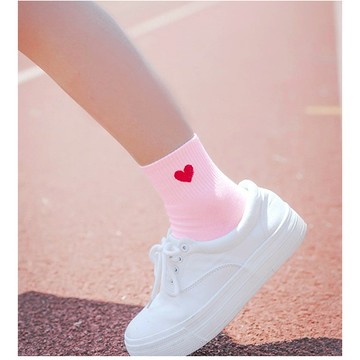 純棉韓系文青風長襪 1/2造型-閨蜜愛心襪 台灣製造 襪子 愛心 造型襪 韓系襪 文青襪