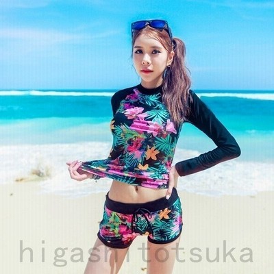 レディース 水着 長袖水着 花柄 上下 サーフ水着 日焼け対策 ラッシュガード フィットネス 通販 Lineポイント最大get Lineショッピング