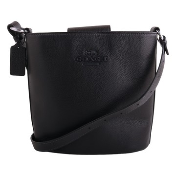 COACH-Sophie 鵝卵石皮革手提/斜背水桶包(素面黑)小款