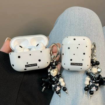 ins韓系黑色波點耳機套 適用airpod4耳機殼 蘋果耳機Pro/2/3代保護套 全系列適用