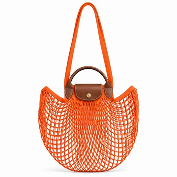 LONGCHAMP LE PLIAGE FILET系列網狀棉質手提/肩背兩用包(柳橙)
