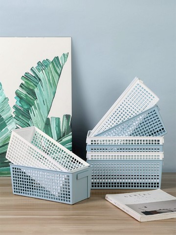 桌面零食收納筐鏤空置物籃手提長方形塑料框儲物雜物盒筐子籃子