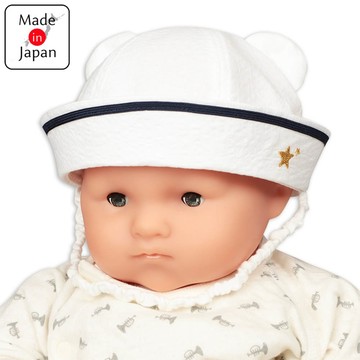 akachan honpo - 嬰幼兒海軍帽-小熊耳朵-米白色-日本製