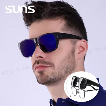 【SUNS】休閒偏光太陽眼鏡 經典霧黑藍水銀 超輕量 抗藍光+抗UV400/防眩光/可單戴/可套式