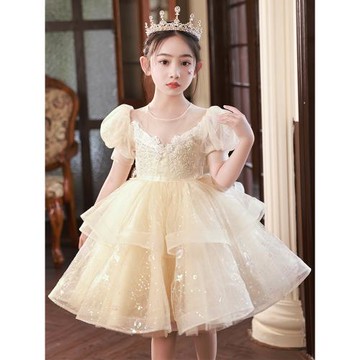 女童禮服主持人高端兒童鋼琴演奏演出服公主裙女孩生日花童連衣裙