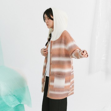 【Dailo】彩虹漸層連帽長版長袖毛衣外套 綠 駝 紫