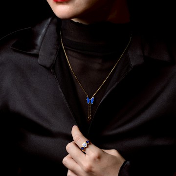 青金石項鍊 | 青金石 蝴蝶 百貨專櫃訂製款 天然石項鍊 925純銀 金色  Q23AX27-953