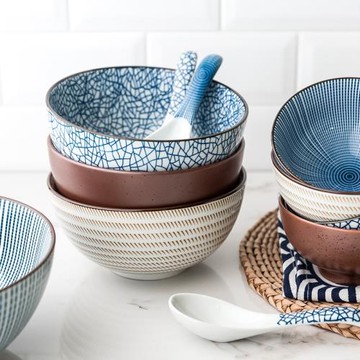 創意日式和風陶瓷碗米飯碗面碗餐具套裝釉下彩手繪湯碗6寸大碗