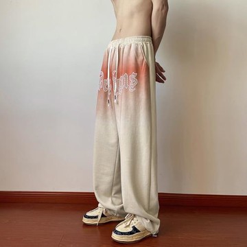 美式hiphop褲子男漸變設計感高街衛褲春秋直筒寬松運動褲休閑長褲