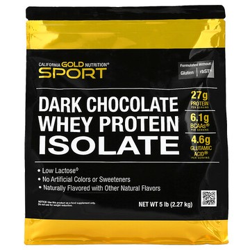 California Gold Nutrition, 運動系列，分離乳清蛋白，黑巧克力味，5 磅（2.27 千克）