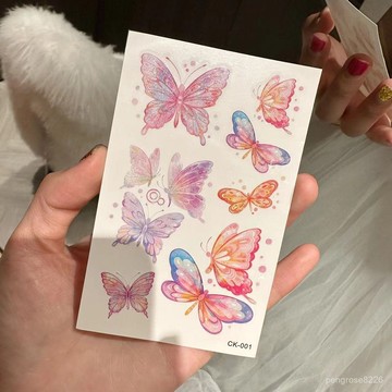 【優選精品】彩色蝴蝶多巴胺防水ins持久甜酷紋身貼紙公主少女手臂鎖骨閃粉diyins日韓風機車 P5I9