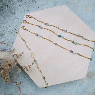 【仙女】手鍊/海藍寶拉長石/天然石/好穿戴/不掉色黃銅/氣質款式