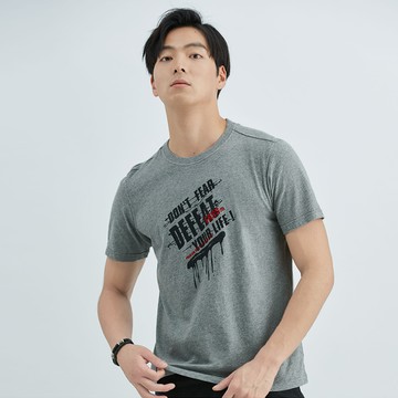 鐵絲潑墨圓領印花純棉T恤(麻灰)-男