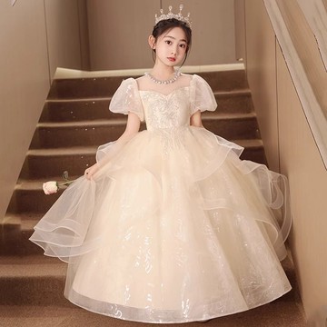 女童公主婚禮兒童禮服高端小女孩花童生日主持人鋼琴演出服晚禮服