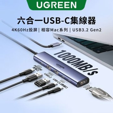 綠聯 六合一多功能USB-C集線器 4k 60Hz