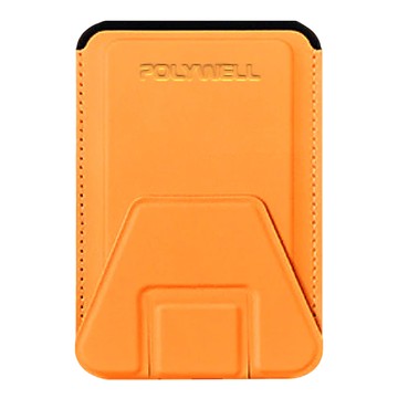 POLYWELL 寶利威爾 磁吸式手機支架 Magsafe 卡夾 卡包 折疊式 皮革質感 適用iPhone PW15-T65-0279  澄黃色  1個