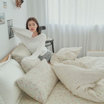 BUHO 天然嚴選純棉雙人三件式床包組(晨雨花露)