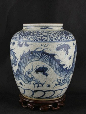 元青花官窯 全手工龍罐 古玩古董 老貨舊貨收藏擺件 后期仿古工藝