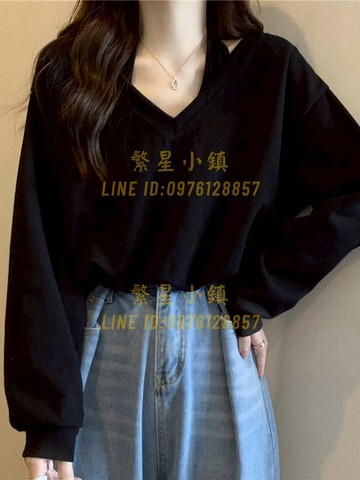 大碼掛脖假兩件t恤女長袖衛衣春秋寬鬆顯瘦遮肚黑色短款遮肉【繁星小鎮】
